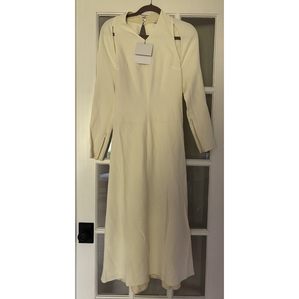 Victoria Beckham Vanilla Cady Slit Long Sleeve Midi Dress Solid Button US size 4